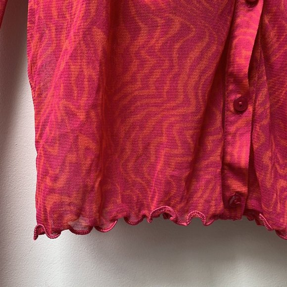 Urban Outfitters Pink Orange Mesh Button Up Top & Cropped Vest Size Large - Picture 14 of 16